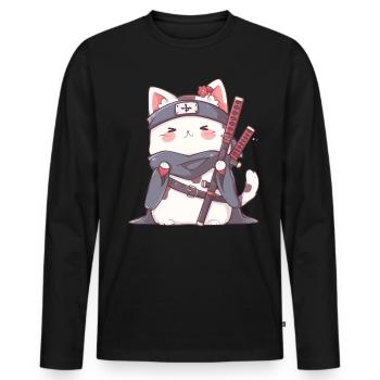Samurai Cat Kawaii Japanische Ninja Cat - Männer Premium Bio Langarmshirt - Schwarz - Vorne - Nico (187cm)