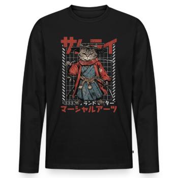 Samurai Cat Kawaii Japanese Ninja Cat - Men's Premium Organic Long Sleeve Shirt - black - Front - Nico (187cm)