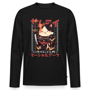 Samurai Cat Kawaii Japanese Ninja Cat - Men's Premium Organic Long Sleeve Shirt - black - Front - Nico (187cm)