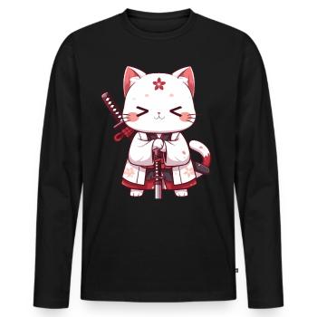 Samurai Cat Kawaii Japanese Ninja Cat - Men's Premium Organic Long Sleeve Shirt - black - Front - Nico (187cm)