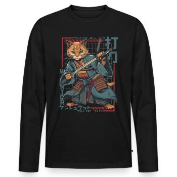 Samurai Cat Kawaii Japanische Ninja Katze - Männer Premium Bio Langarmshirt - Schwarz - Vorne - Nico (187cm)