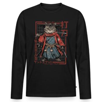 Samurai Cat Kawaii Japanese Ninja Cat - Men's Premium Organic Long Sleeve Shirt - black - Front - Nico (187cm)