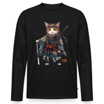 Samurai Cat Kawaii Japanische Ninja Katze - Männer Premium Bio Langarmshirt - Schwarz - Vorne - Nico (187cm)