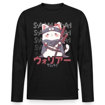 Samurai Cat Kawaii Japanese Ninja Cat - Men's Premium Organic Long Sleeve Shirt - black - Front - Nico (187cm)