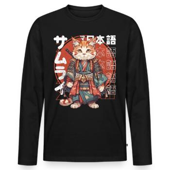 Chat samouraï Kawaii Chat ninja japonais - T-shirt manches longues Premium bio Homme - noir - Devant - Nico (187cm)