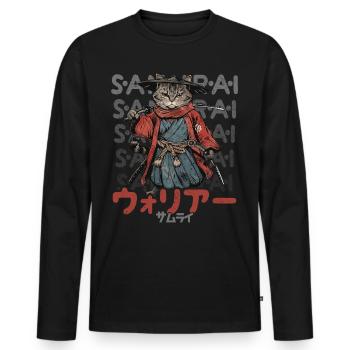Samurai Cat Kawaii Japanische Ninja Katze - Männer Premium Bio Langarmshirt - Schwarz - Vorne - Nico (187cm)
