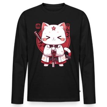 Samurai Cat Kawaii Japanische Ninja Cat - Männer Premium Bio Langarmshirt - Schwarz - Vorne - Nico (187cm)
