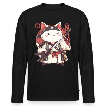 Samurai Cat Kawaii Japanische Ninja Cat - Männer Premium Bio Langarmshirt - Schwarz - Vorne - Nico (187cm)