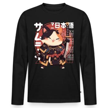 Samurai Cat Kawaii Japanische Ninja Cat - Männer Premium Bio Langarmshirt - Schwarz - Vorne - Nico (187cm)