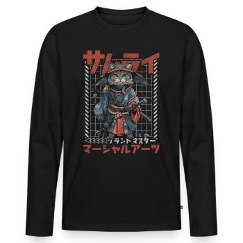 Samurai Cat Kawaii Japanese Ninja Cat - Men's Premium Organic Long Sleeve Shirt - black - Front - Nico (187cm)