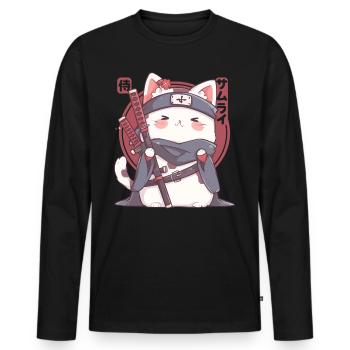 Samurai Cat Kawaii Japanische Ninja Cat - Männer Premium Bio Langarmshirt - Schwarz - Vorne - Nico (187cm)