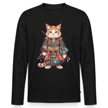 Samurai Cat Kawaii Japanische Ninja Katze - Männer Premium Bio Langarmshirt - Schwarz - Vorne - Nico (187cm)