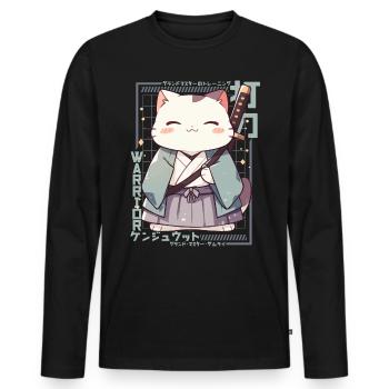 Samurai Cat Kawaii Japanese Ninja Cat - Men's Premium Organic Long Sleeve Shirt - black - Front - Nico (187cm)
