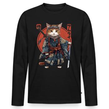 Samurai Cat Kawaii Japanische Ninja Katze - Männer Premium Bio Langarmshirt - Schwarz - Vorne - Nico (187cm)
