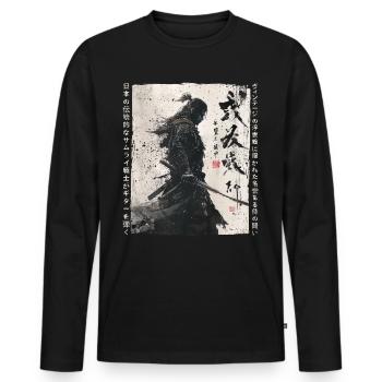 Samurai Fighter - Japanese Ukiyo-e Artwork - Men's Premium Organic Long Sleeve Shirt - black - Front - Nico (187cm)
