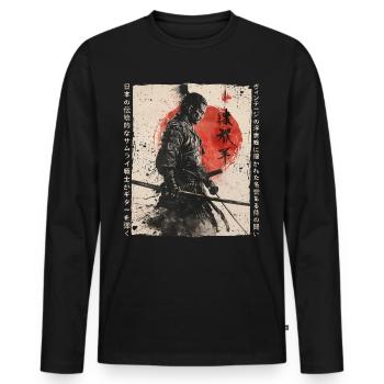 Samurai Fighter - Japanese Ukiyo-e Artwork - Men's Premium Organic Long Sleeve Shirt - black - Front - Nico (187cm)