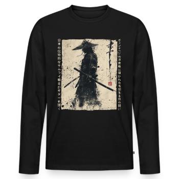 Samurai Fighter - Japanese Ukiyo-e Artwork - Men's Premium Organic Long Sleeve Shirt - black - Front - Nico (187cm)