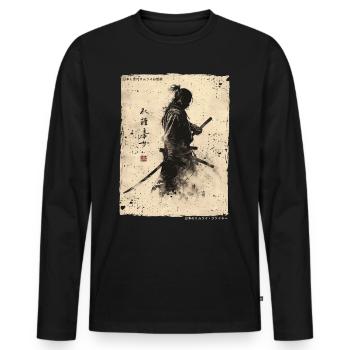 Samurai Fighter - Japanese Ukiyo-e Artwork - Men's Premium Organic Long Sleeve Shirt - black - Front - Nico (187cm)