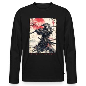 Samurai Fighter - Japanese Ukiyo-e Artwork - Men's Premium Organic Long Sleeve Shirt - black - Front - Nico (187cm)