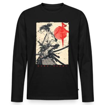 Samurai Fighter - Japanese Ukiyo-e Artwork - Men's Premium Organic Long Sleeve Shirt - black - Front - Nico (187cm)