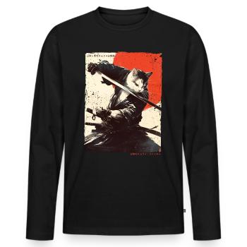 Samurai Cat Kawaii Japanische Ninja Katze - Männer Premium Bio Langarmshirt - Schwarz - Vorne - Nico (187cm)