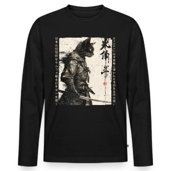 Samurai Cat Kawaii Japanische Ninja Katze - Männer Premium Bio Langarmshirt - Schwarz - Vorne - Nico (187cm)