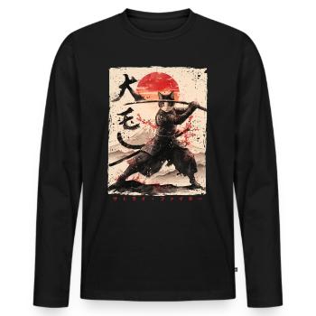 Samurai Cat Kawaii Japanese Ninja Cat - Men's Premium Organic Long Sleeve Shirt - black - Front - Nico (187cm)