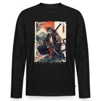 Samurai Cat Kawaii Japanische Ninja Katze - Männer Premium Bio Langarmshirt - Schwarz - Vorne - Nico (187cm)
