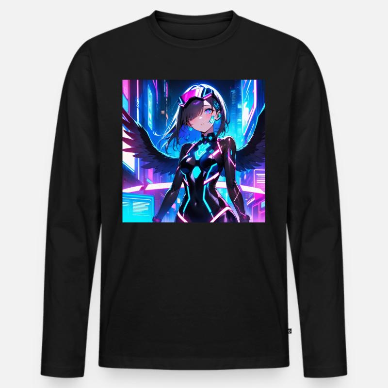 Cyber Engel Mädchen - Männer Premium Bio Langarmshirt - Schwarz