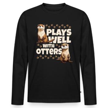 Spielt gut mit Ottern Niedliches Tier - Männer Premium Bio Langarmshirt - Schwarz - Vorne - Nico (187cm)
