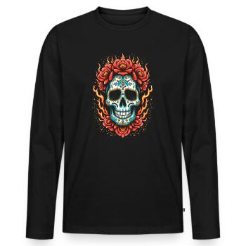 Mexican Skull Día De Muertos Sugar Skull - Men's Premium Organic Long Sleeve Shirt - black - Front - Nico (187cm)