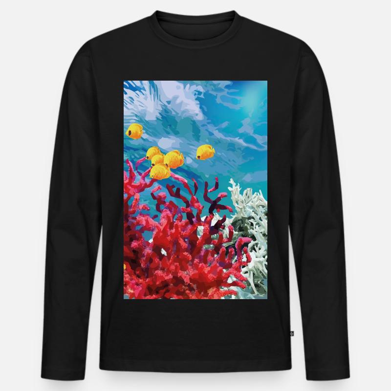Lebendige Korallenriff Unterwasserwelt - Männer Premium Bio Langarmshirt - Schwarz