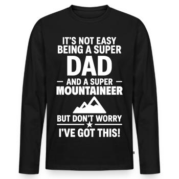 Herz + Bergsteigen – Super Dad Bergsteiger - Männer Premium Bio Langarmshirt - Schwarz - Vorne - Nico (187cm)