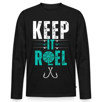 Funny Fishing Dad Angler Fisherman Keep It Reel - Men's Premium Organic Long Sleeve Shirt - black - Front - Nico (187cm)