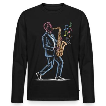 Saxophoniste jouant une impression artistique au saxophone - T-shirt manches longues Premium bio Homme - noir - Devant - Nico (187cm)