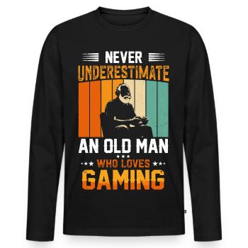 Never Underestimate an Old Man Who Games - Men's Premium Organic Long Sleeve Shirt - black - Front - Nico (187cm)