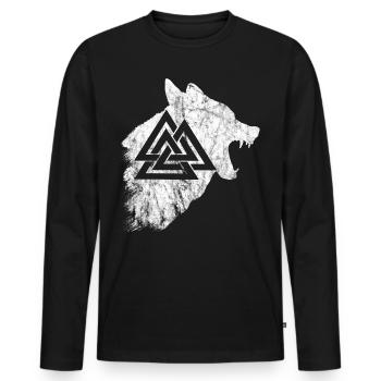 Wikinger Krieger Fenriswolf Fenrir Wolf Valknut Sy - Männer Premium Bio Langarmshirt - Schwarz - Vorne - Nico (187cm)