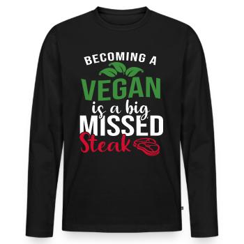 Vegan Veganer werden Spruch lustig - Männer Premium Bio Langarmshirt - Schwarz - Vorne - Nico (187cm)