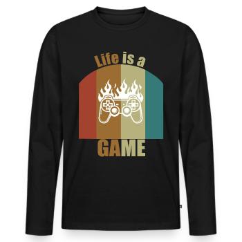 Life is a Game Retro Gaming Design mit Controller - Männer Premium Bio Langarmshirt - Schwarz - Vorne - Nico (187cm)