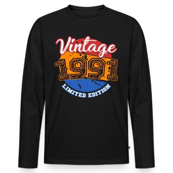 Vintage Birthday Gift 1991 Limited Edition - Men's Premium Organic Long Sleeve Shirt - black - Front - Nico (187cm)