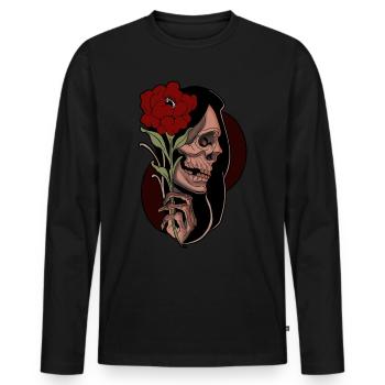 Crâne avec Rose - Totenkopf mit Rose - T-shirt manches longues Premium bio Homme - noir - Devant - Nico (187cm)
