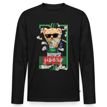 Ours riche en argent - restez fort et n’abandonnez jamais - T-shirt manches longues Premium bio Homme - noir - Devant - Nico (187cm)