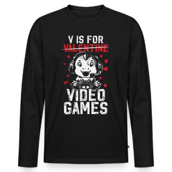 V is for Video Games Valentine's Day Dino Gaming - Men's Premium Organic Long Sleeve Shirt - black - Front - Nico (187cm)