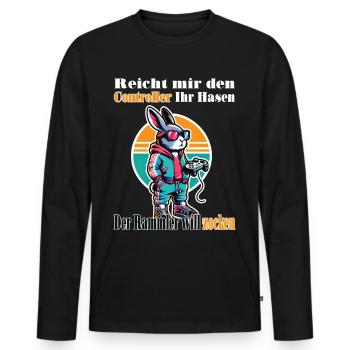 Reicht mit den Controller Hase zocken - Männer Premium Bio Langarmshirt - Schwarz - Vorne - Nico (187cm)