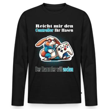 Reicht mit den Controller Hase zocken - Männer Premium Bio Langarmshirt - Schwarz - Vorne - Nico (187cm)