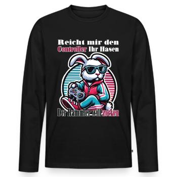 Reicht mit den Controller Hase zocken - Männer Premium Bio Langarmshirt - Schwarz - Vorne - Nico (187cm)