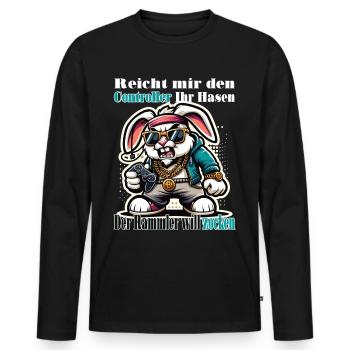 Reicht mit den Controller Hase zocken - Männer Premium Bio Langarmshirt - Schwarz - Vorne - Nico (187cm)