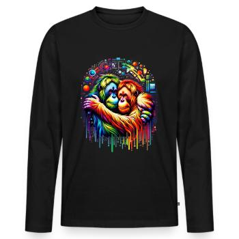 Farbenumarmung - Orang-Utan Harmonie - Männer Premium Bio Langarmshirt - Schwarz - Vorne - Nico (187cm)