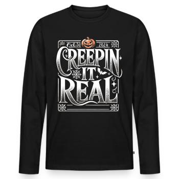 Creepin' It Real - Elegantes Halloween Shirt - Männer Premium Bio Langarmshirt - Schwarz - Vorne - Nico (187cm)