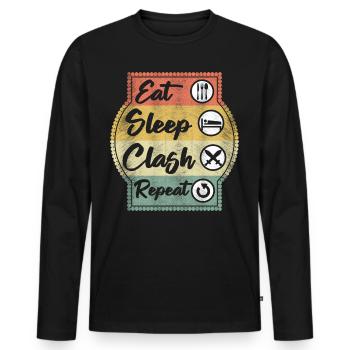 Eat Sleep Clash Repeat Vintage Gaming Clan Retro - Männer Premium Bio Langarmshirt - Schwarz - Vorne - Nico (187cm)